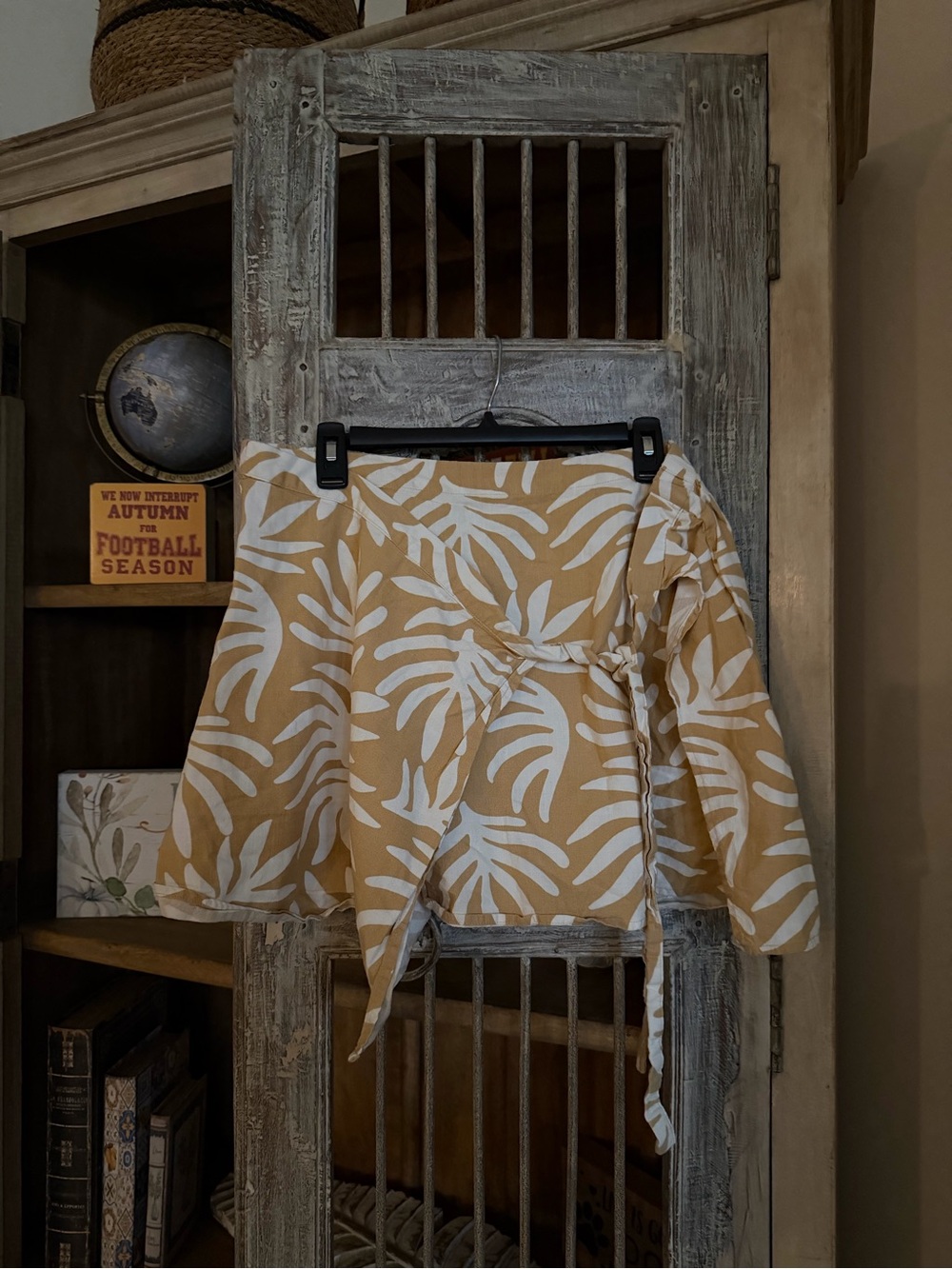 Wrap Skirt in Mustard with White Leaf Print